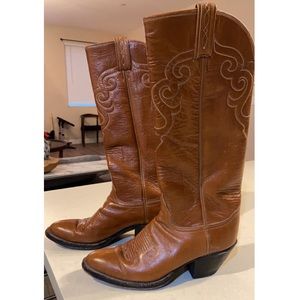 Vintage Tony Lama Leather Cognac Cowboy Boots